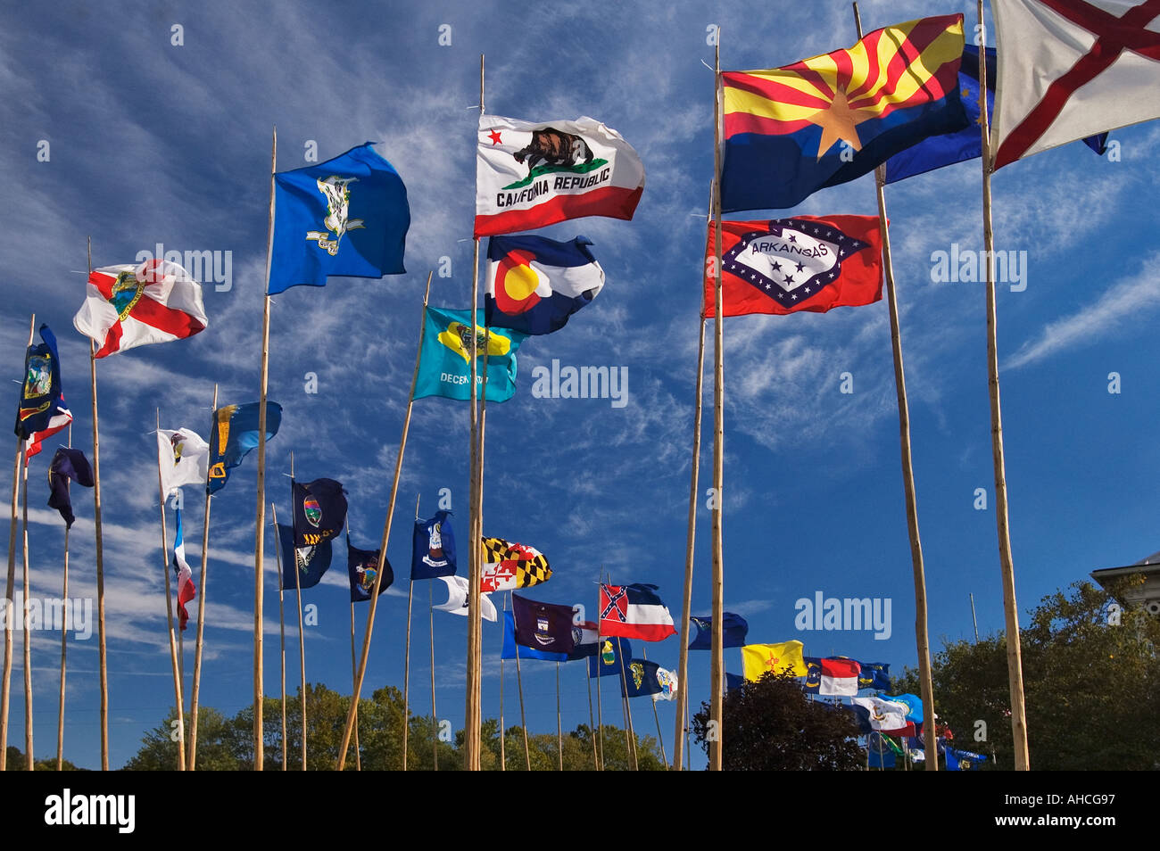 State Flags Of The United States Flying At Veterans Of Foreign Wars
