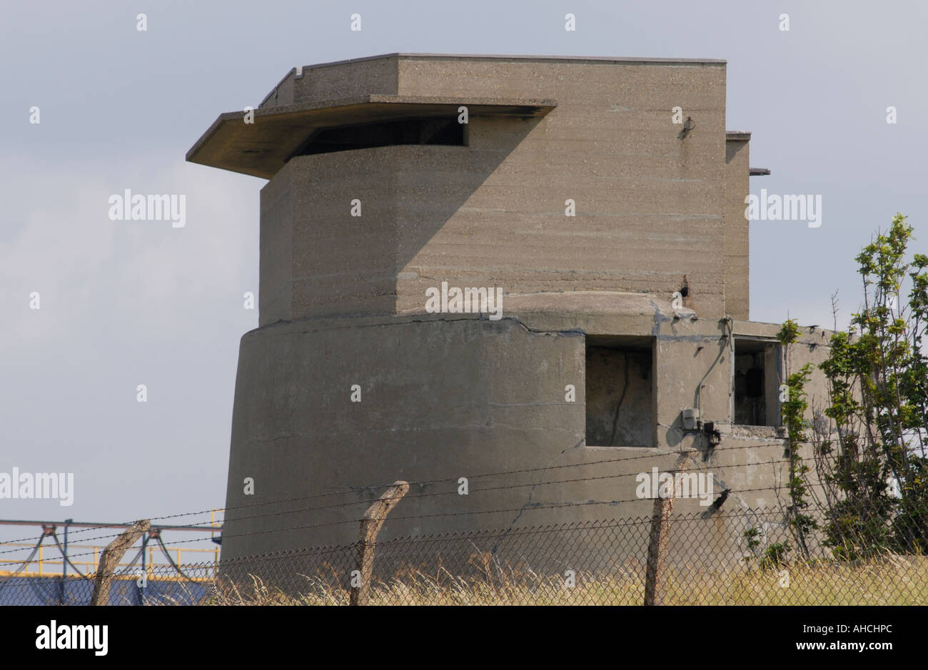 Sinister looking concrete second world war gun emplacement built to protect the Thames estuary Stock Photo