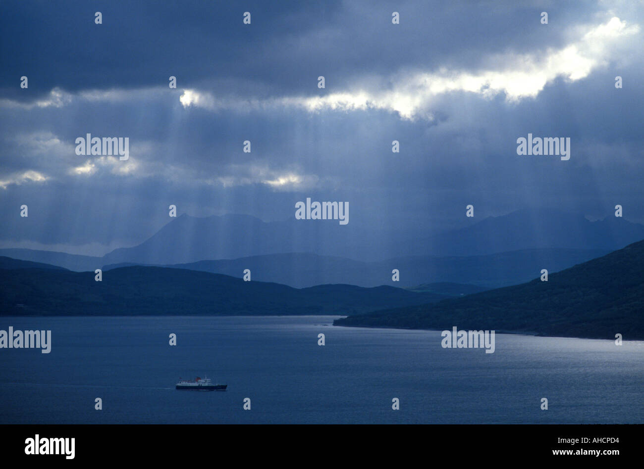 Ferry crossing a dramatic Sound of Sleet in Scotland Stock Photo