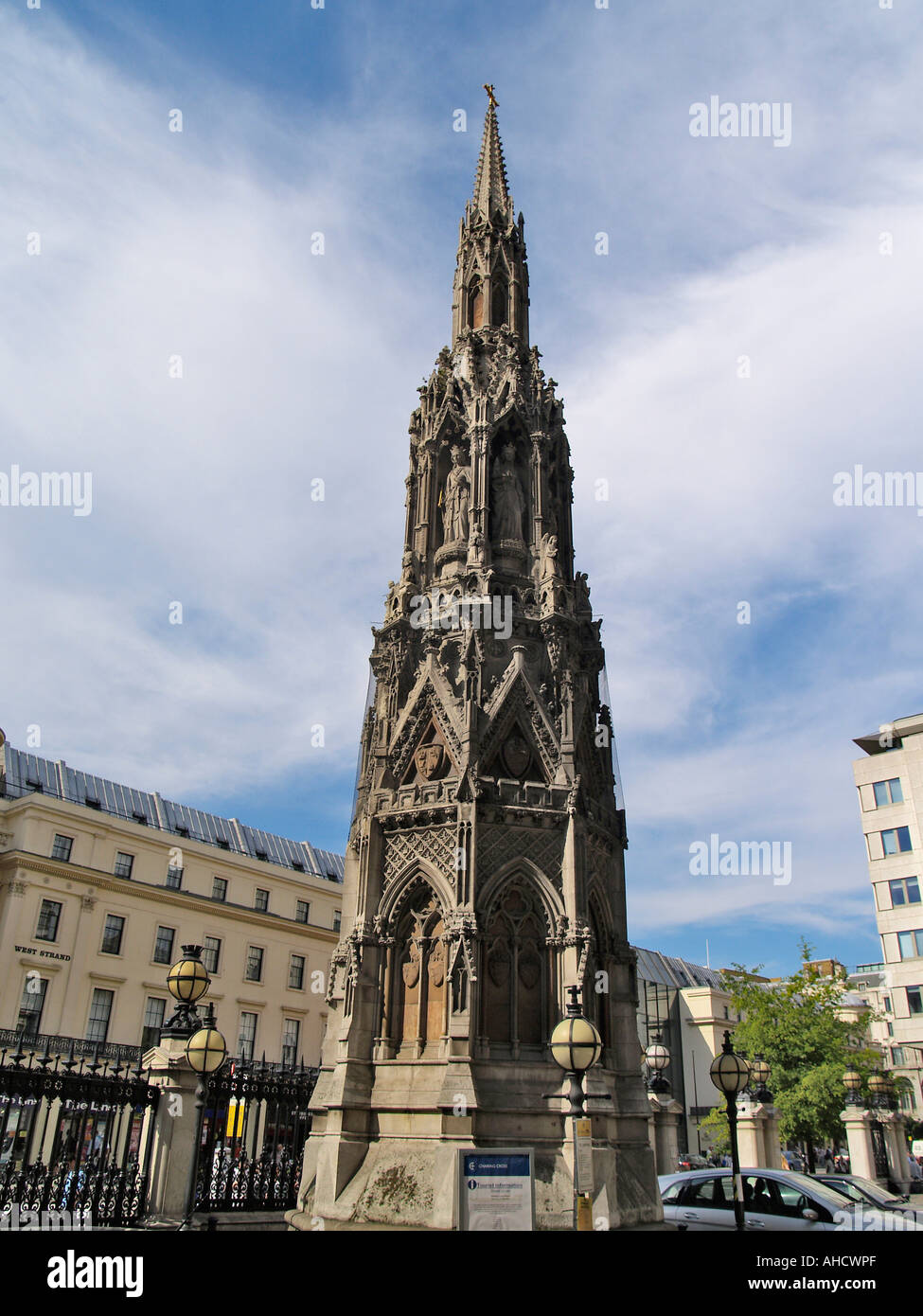 Neo-gothic replica of the Eleanor Cross that now stands in the forecourt of Charing Cross Station London Stock Photo