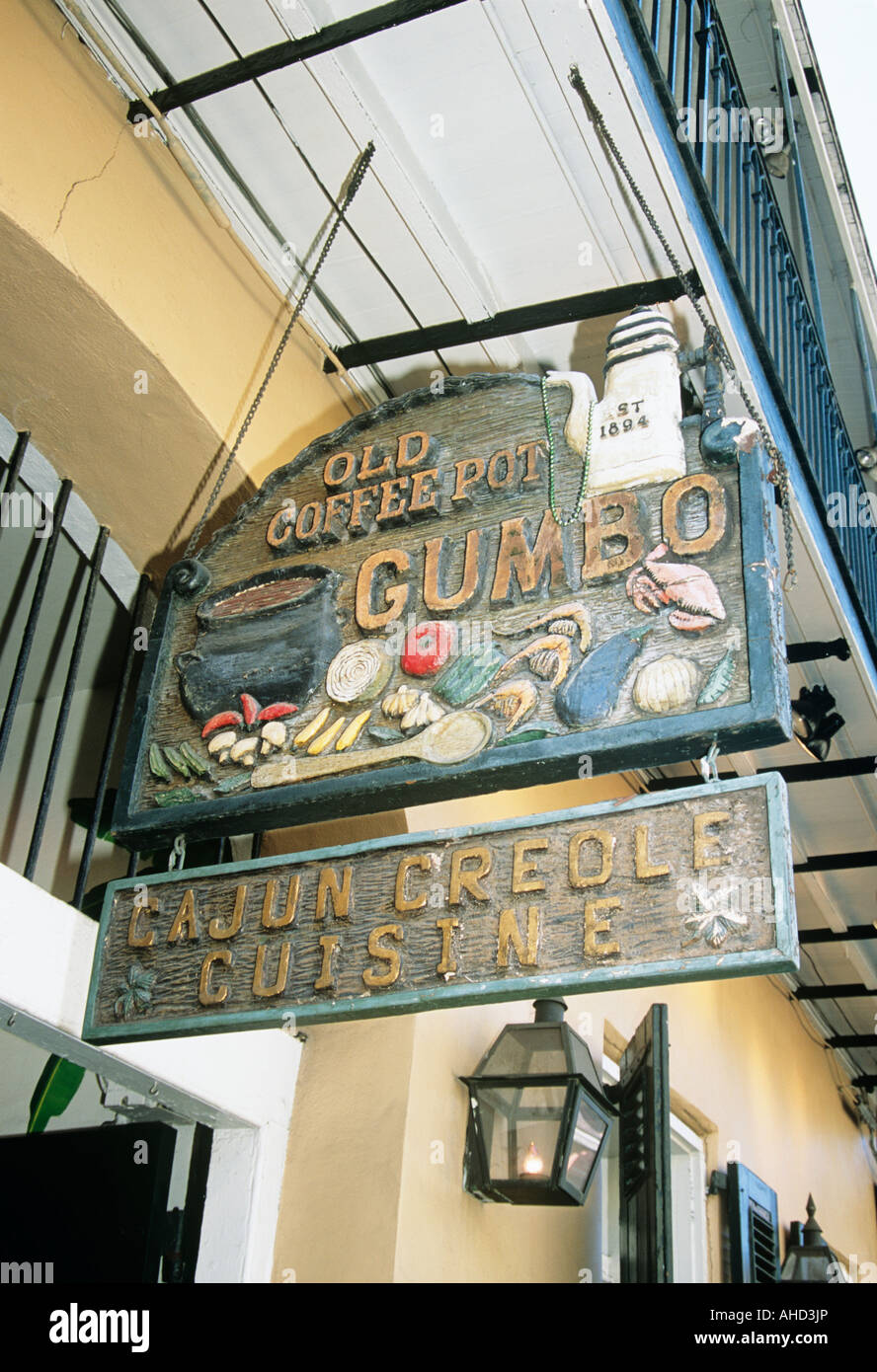 Old Coffee Pot Gumbo Restaurant sign, French Quarter, New Orleans,  Louisiana, USA Stock Photo - Alamy