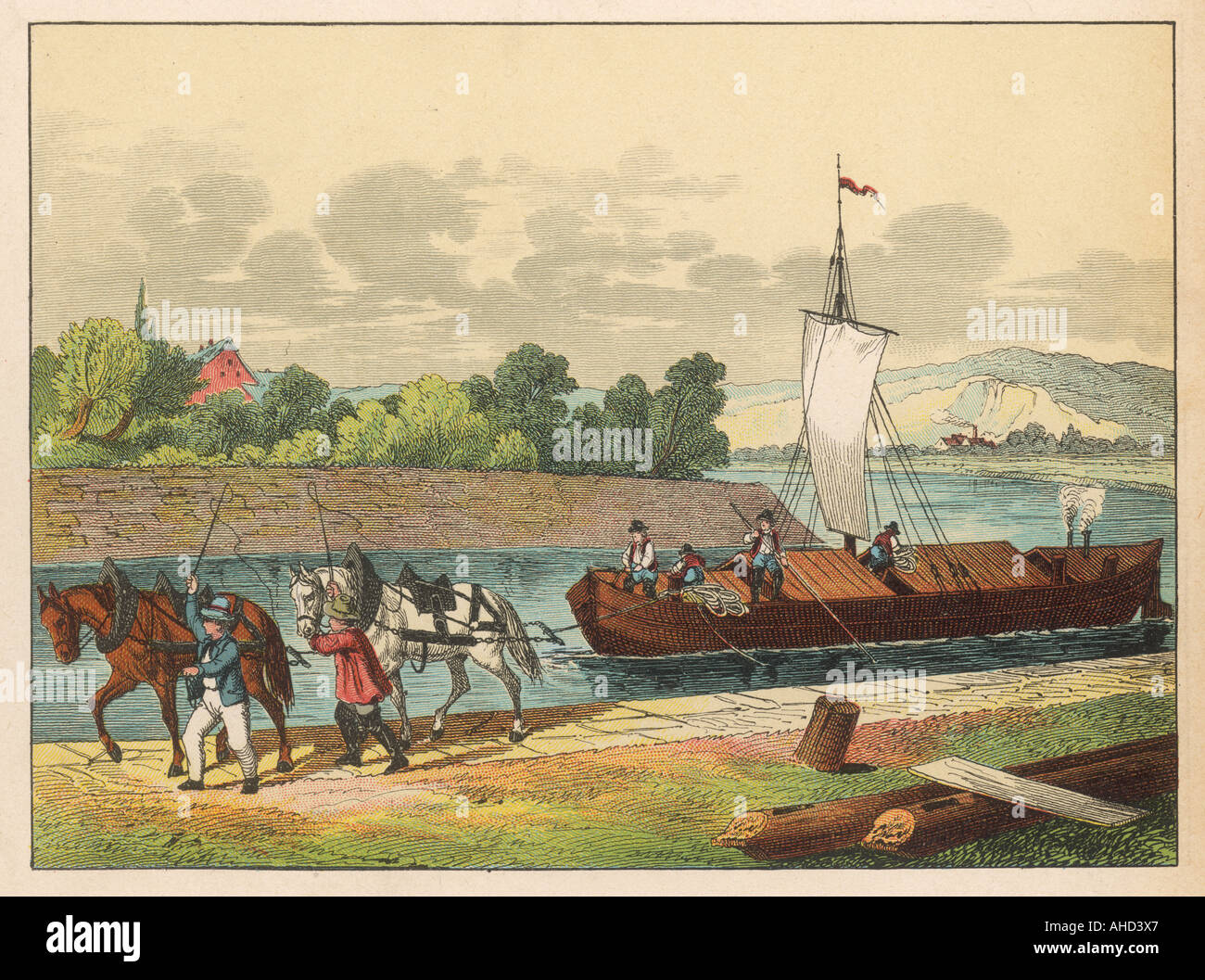 Horses Tow Barge Stock Photo Alamy