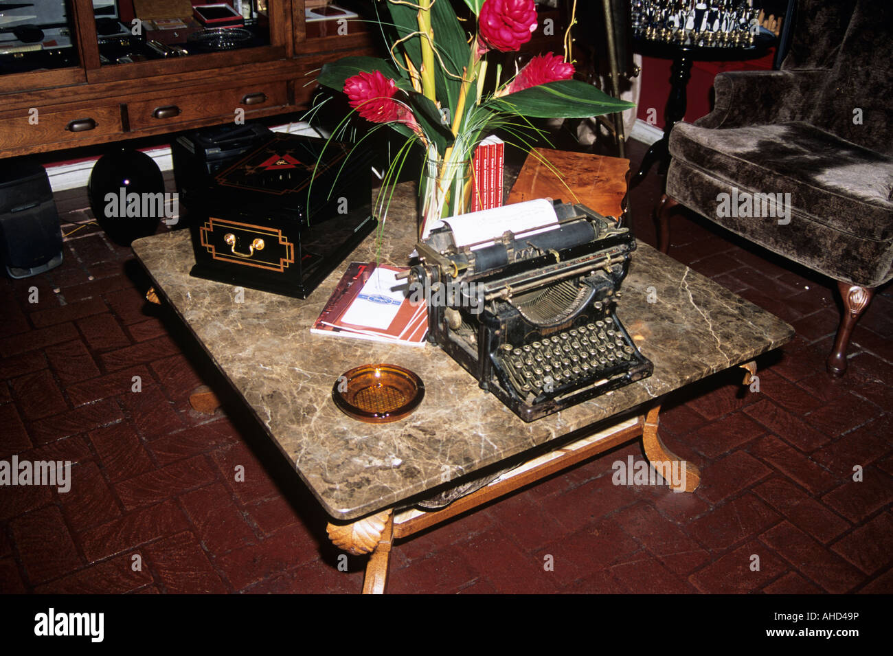 Antique typewriter on display in an antique shop, French Quarter, New Orleans, Louisiana, USA Stock Photo