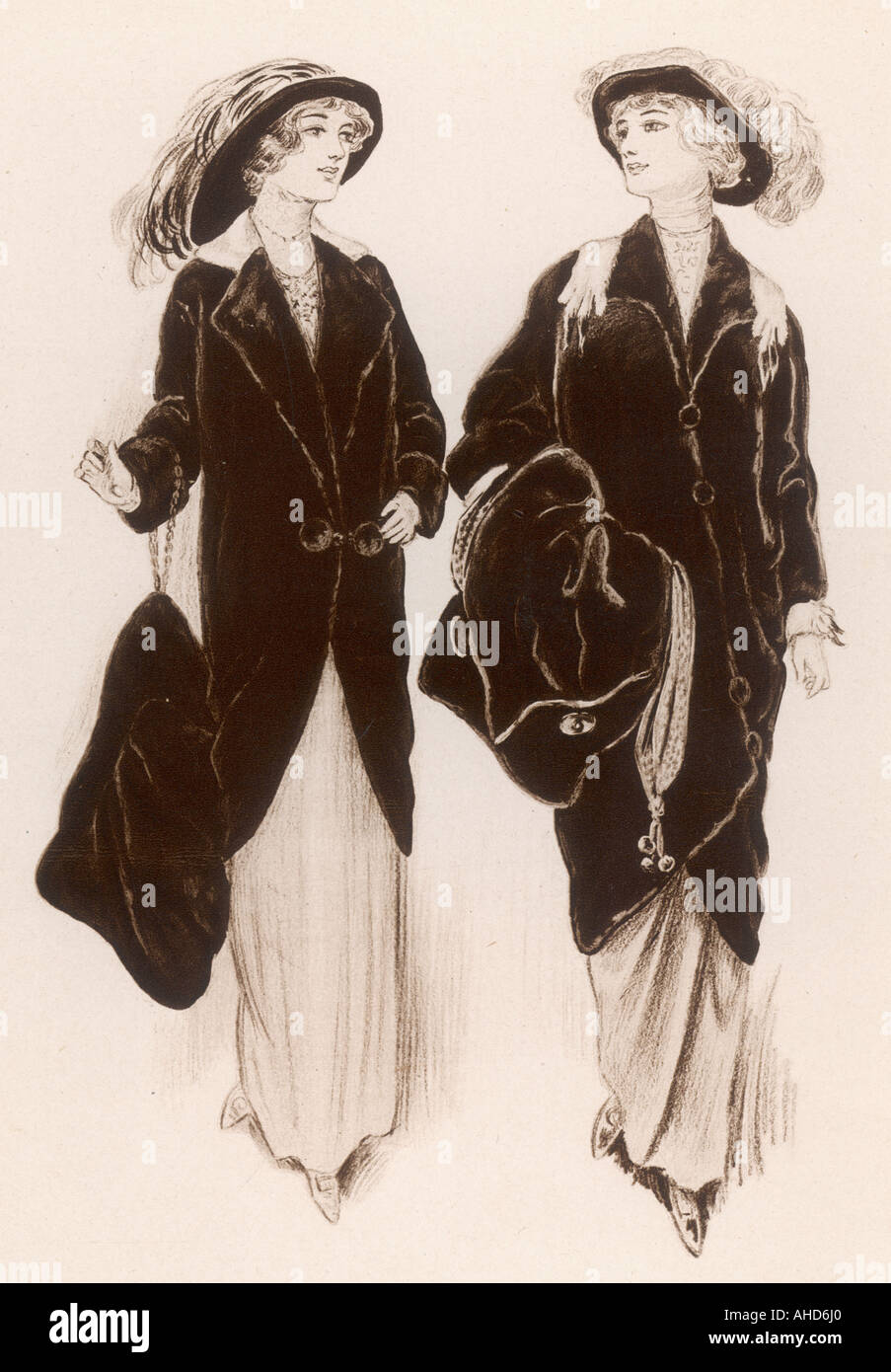 Fur Coats Muffs 1914 Stock Photo