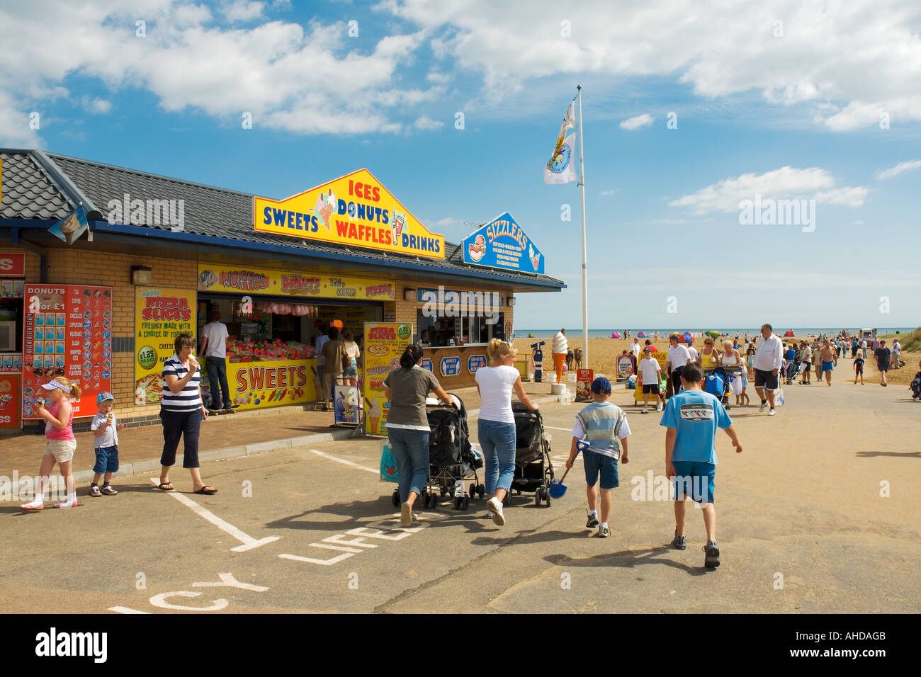 Seaside shops on the walk to the beach Skegness Lincolnshire England