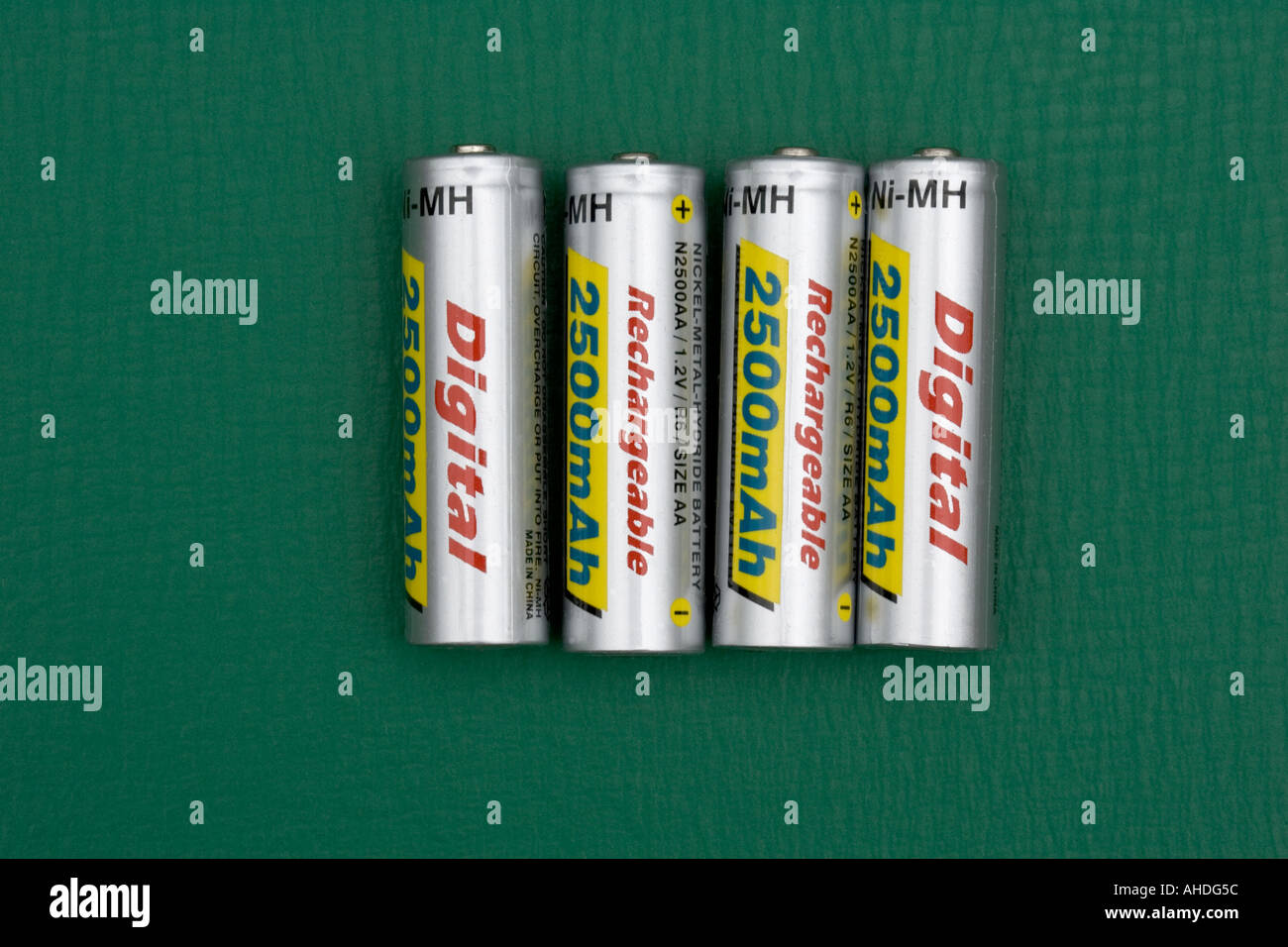 Four high capacity 2500mA hr rechargeable AA batteries UK Stock Photo