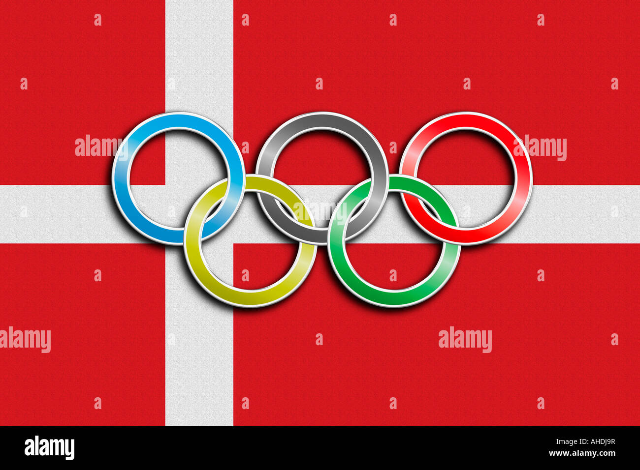 Flag of Denmark with olympic symbol Stock Photo Alamy