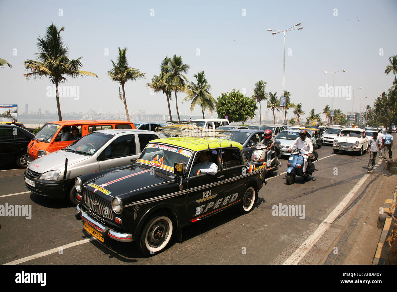india mumbai taxi traffic jam wacky races car Stock Photo