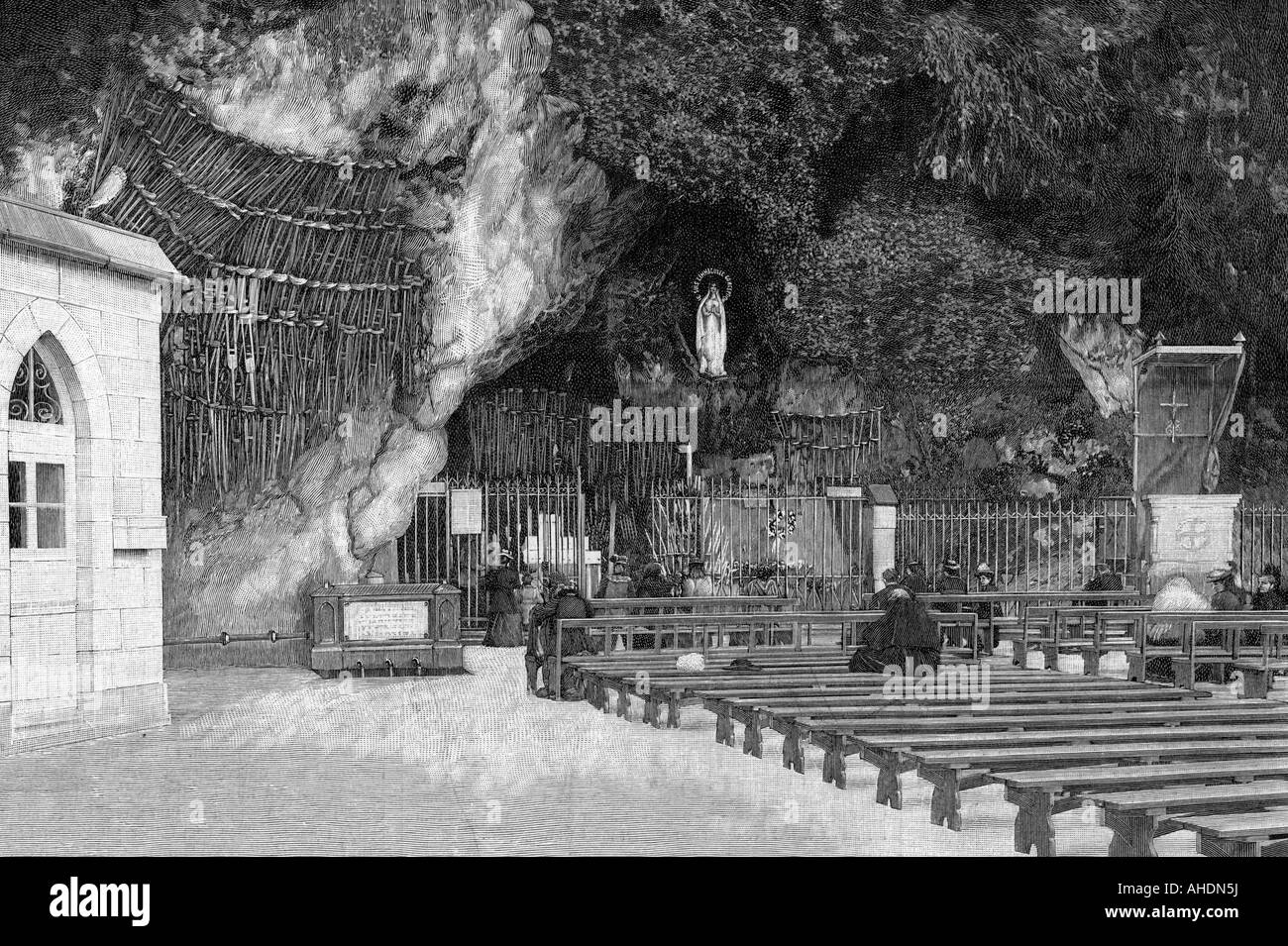 geography / travel, France, Lourdes, grotto Massabielle, 'Illustrierte Zeitung', xylographie, 7.10.1897, Stock Photo