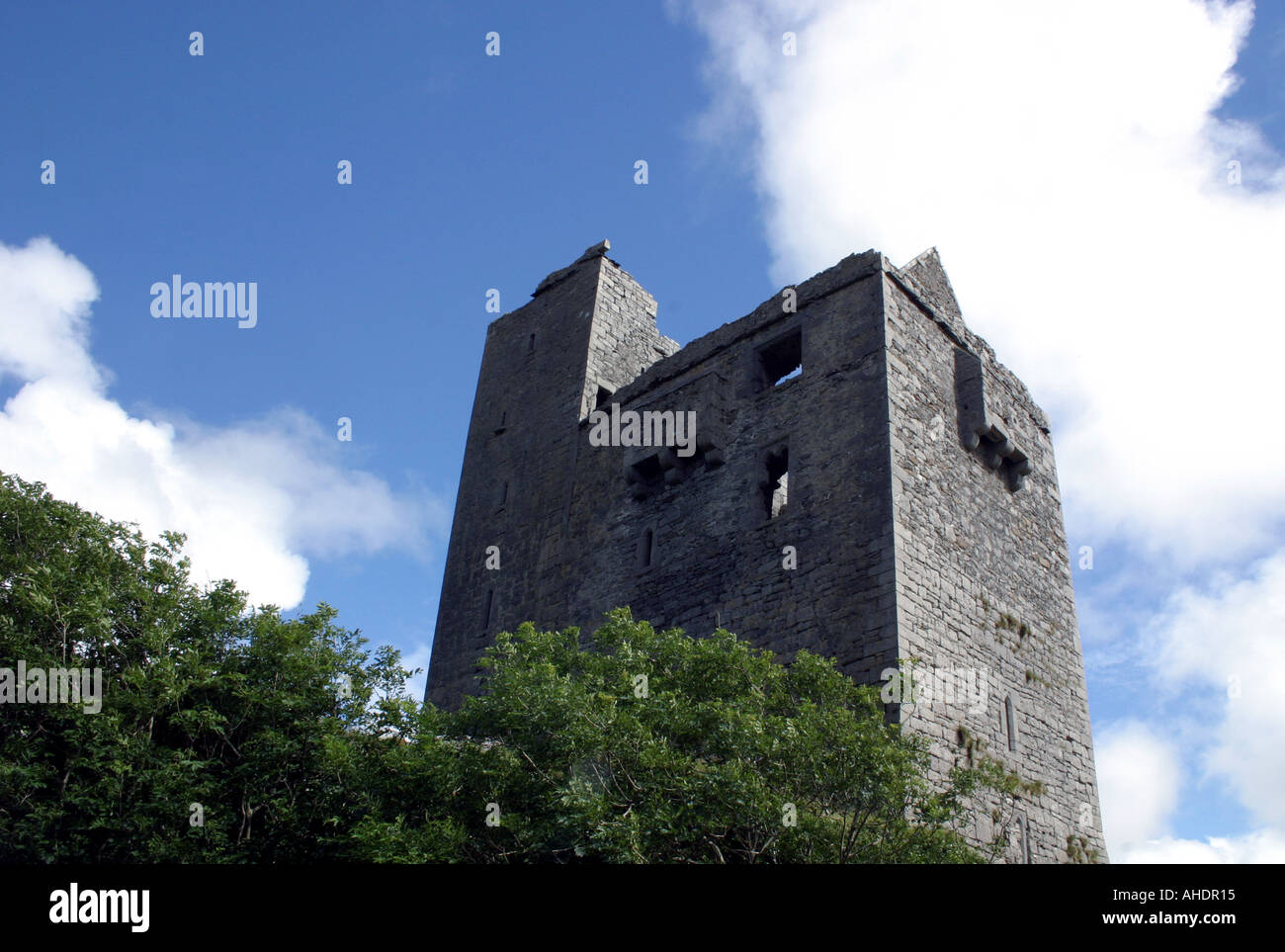 An Irish castle with a blue sky Stock Photo