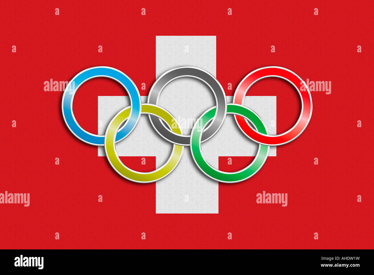 Flag of Switzerland with olympic symbol Stock Photo Alamy