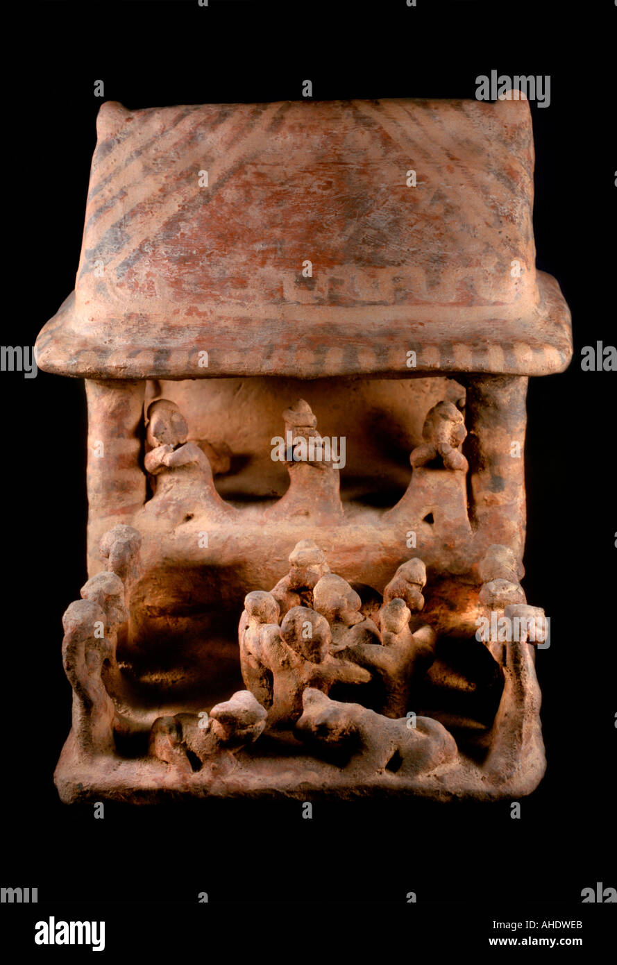 West Mexico cerammic artifact showing a village scene Stock Photo