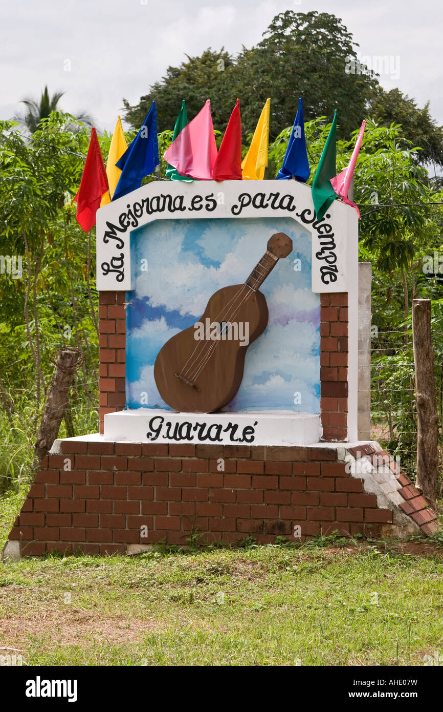 Entrance sign to Guararé, Los Santos, Azuero, Republic of Panama, Central America Stock Photo