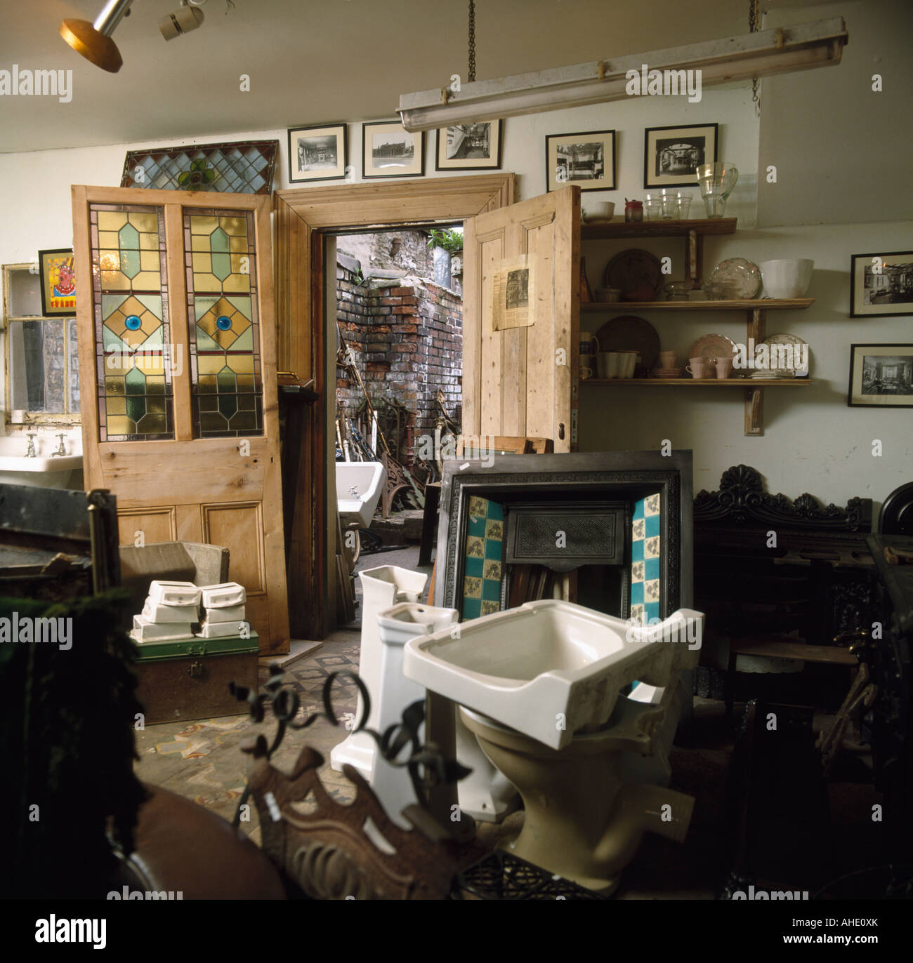 Doors With Stained Glass Panels And Fireplace And Basins In Stock