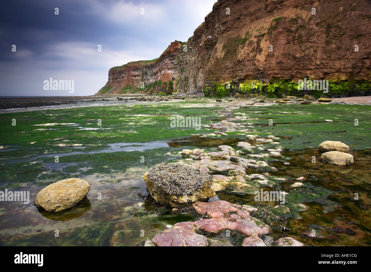 Huntcliff and Saltburn Beach at low tide, Saltburn-by-the-sea. North Yorkshire, UK Stock Photo
