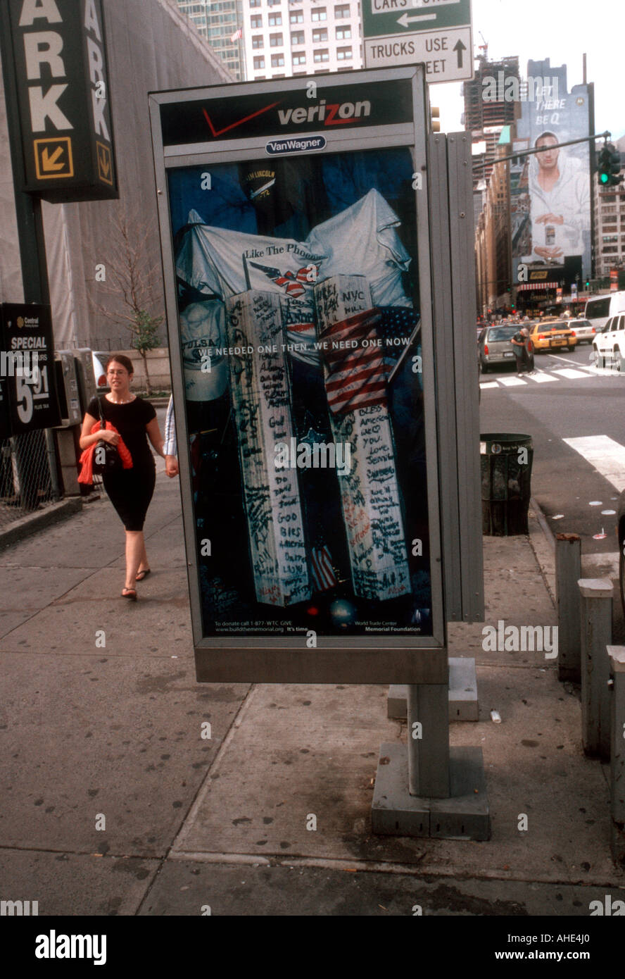 public telephone with advertising for the World Trade Center memorial Stock Photo