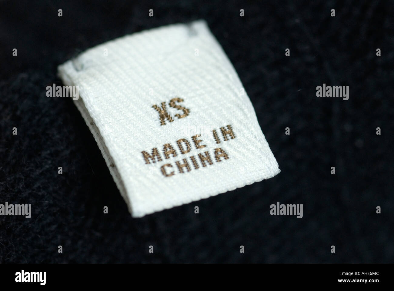 Detail of clothes label indicating that garment was Made in China Stock Photo
