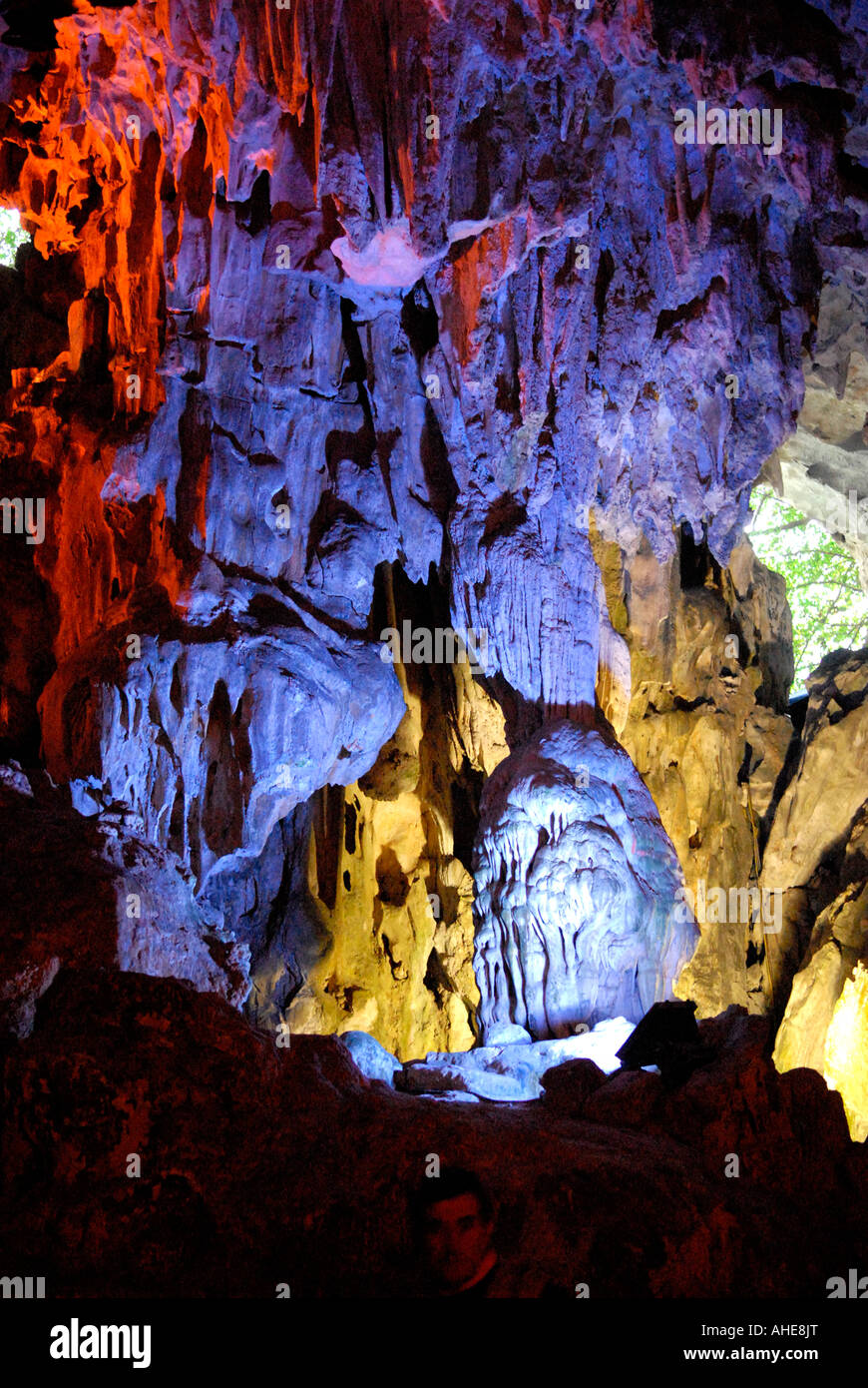 Asia Far East Vietnam , Halong Bay , Hang Sung Sot caves , blue grotto with its stunning stalagmites & stalactites Stock Photo