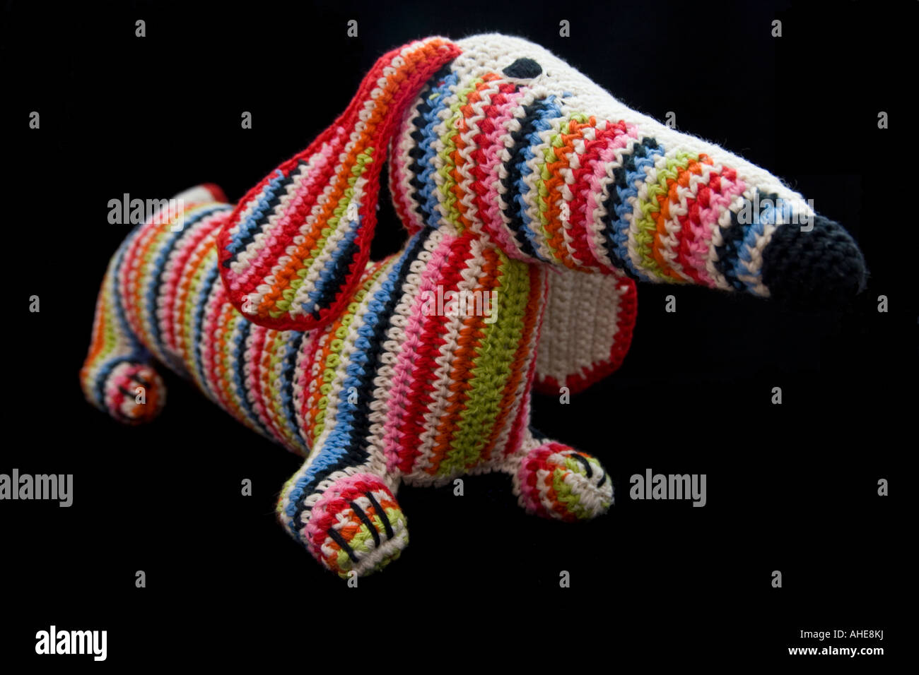 Stripey daschund stuffed toy Stock Photo