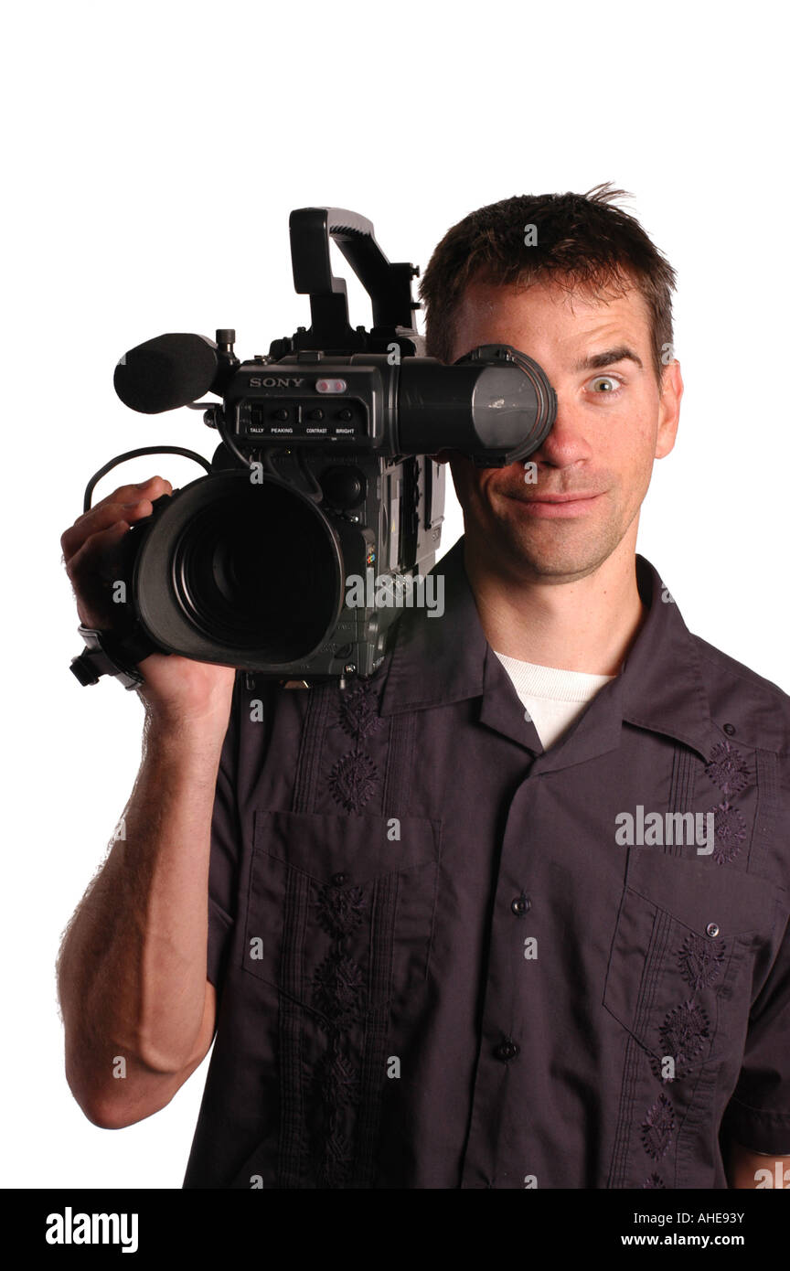 camera man with video camera Stock Photo Alamy