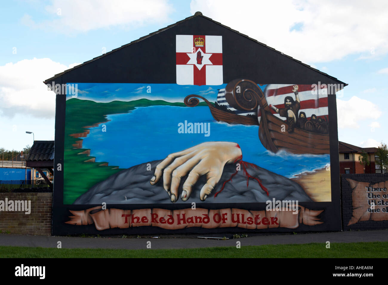 loyalist red hand of ulster murals in the Lower Shankill Road area of West Belfast Northern Ireland Stock Photo