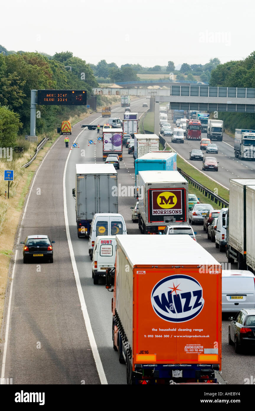 Traffic congestion on the M6 motorway in Cheshire after a lorry crash