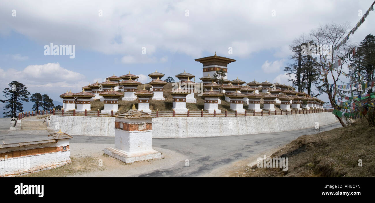 War memorial commemorating the 2003 border war with India consisting of 108 chortens near Dochhu La pass Thimpu province Bhutan. Stock Photo