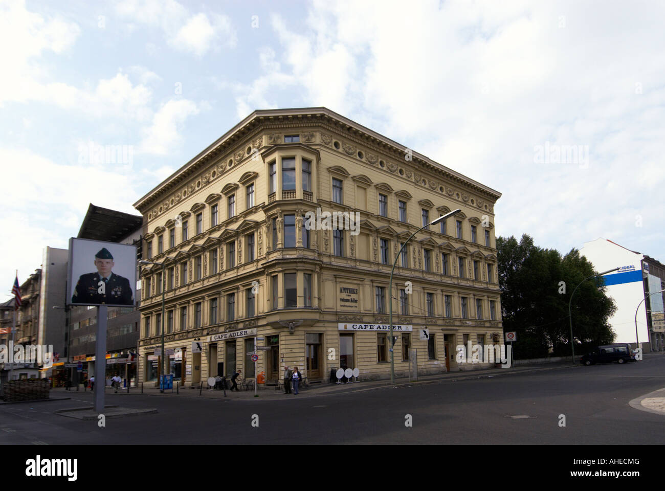 Café Adler at Checkpoint Charlie. Friedrichstrasse in Berlin Stock Photo