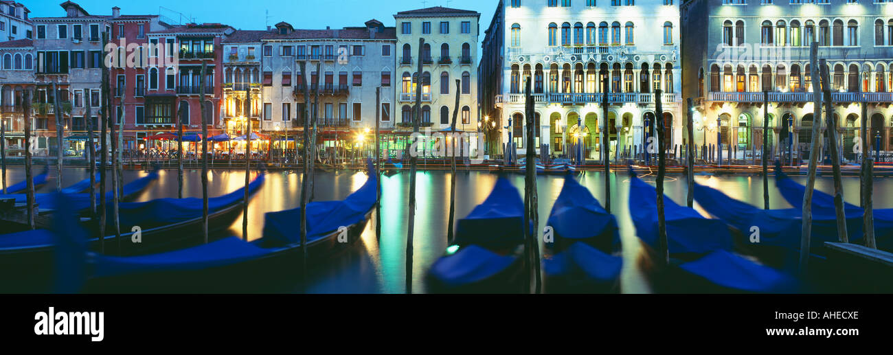the Grand Canal nr Rialto at dusk Venice Italy Stock Photo