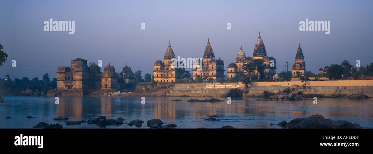 Royal Chatris across Betwas river Orchha India Stock Photo