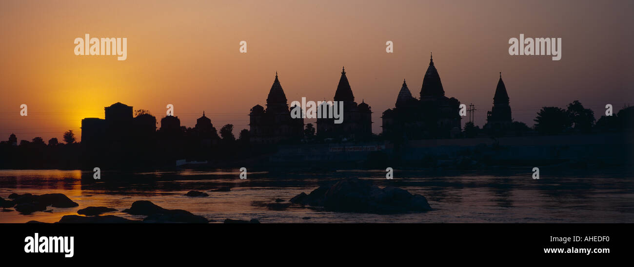 Royal Chatris with sunset across Betwas river Orchha Stock Photo