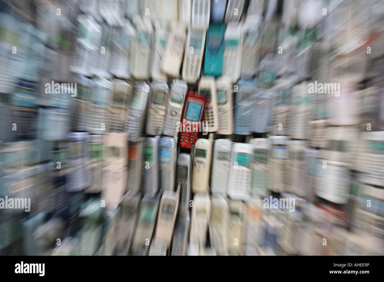 wall of mobile phones on the exterior of mobile telephone shop in Tokyo
