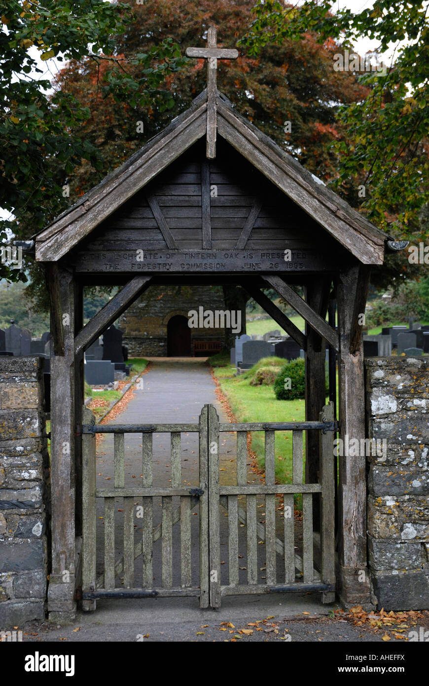 Lych gate at the entrance to Strata Florida chapel, Ceredigion, Wales. Stock Photo