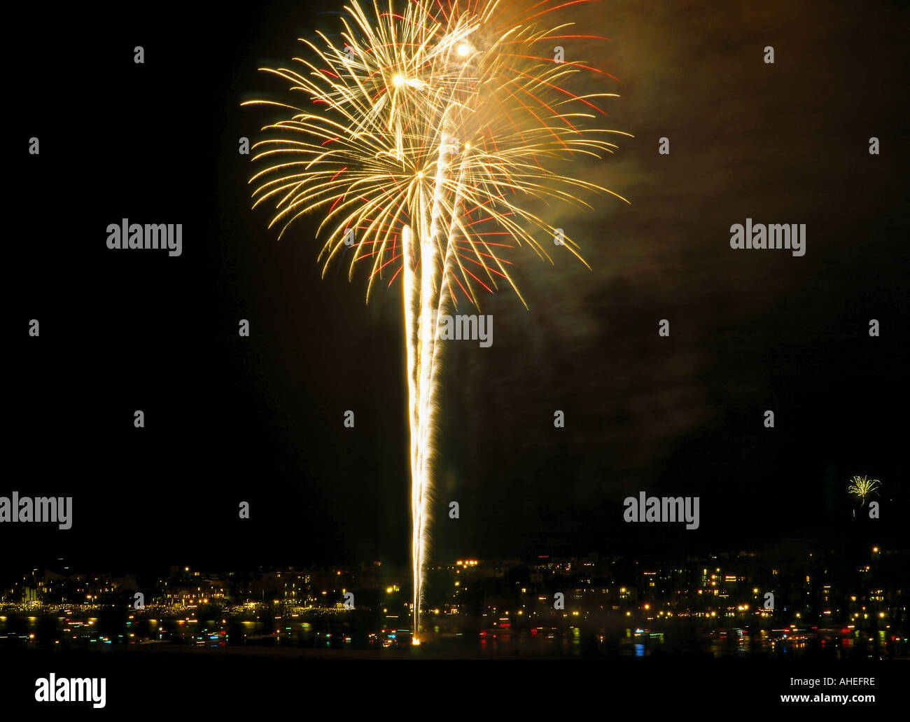 Independence Day celebrations with fireworks from Marina del Rey Stock