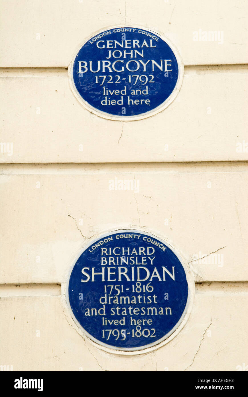 General John Burgoyne Richard Brinsley Sheridan lived died here at 10 Hertford Street Mayfair central London W1 HOMER SYKES Stock Photo