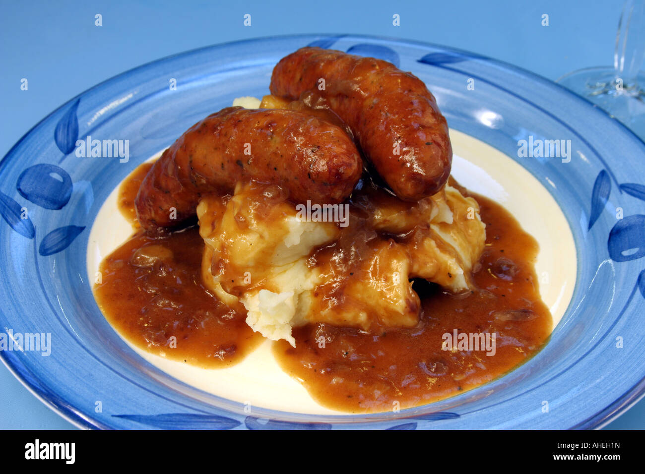 Sausage mash and gravy meal Stock Photo