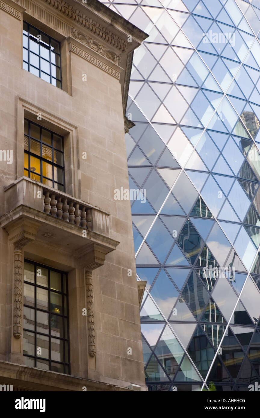 Old & new buildings, St Mary Axe, City of London Stock Photo