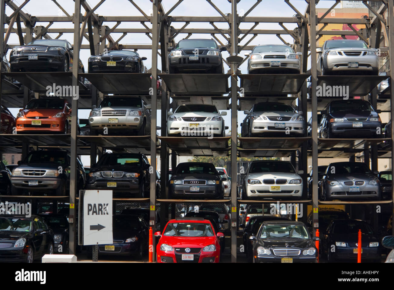 stacked cars in parking lot in Manhattan, New York, USA Stock Photo Alamy