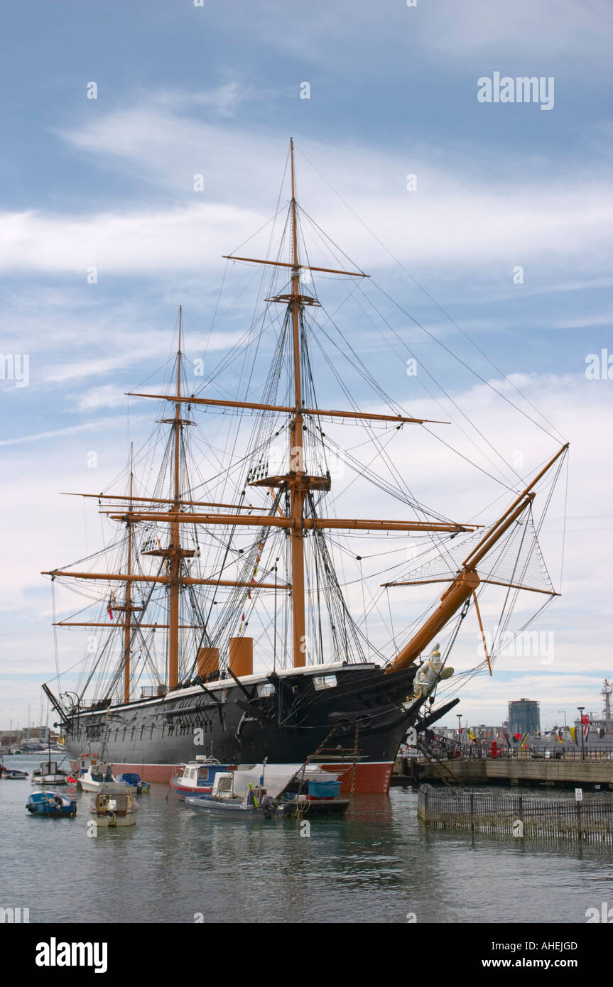 HMS Warrior at Portsmouth Hampshire England; first Royal Navy armour-plated warship Stock Photo