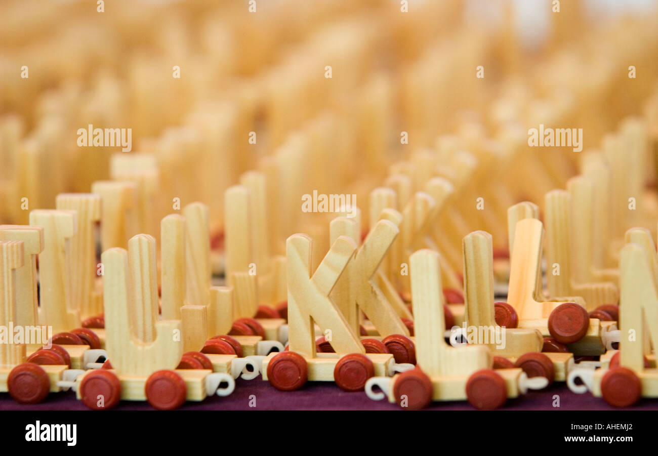 wooden alphabet letters on wheels Stock Photo Alamy