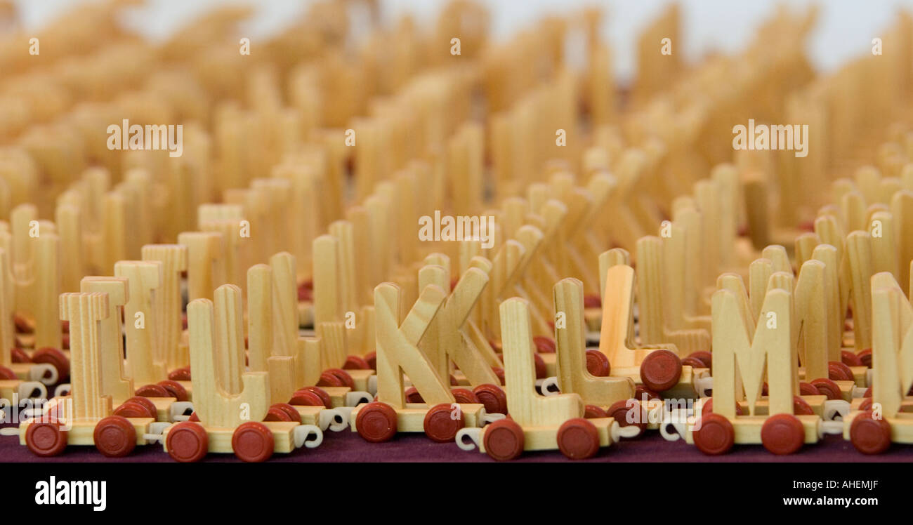 wooden alphabet letters on wheels Stock Photo Alamy