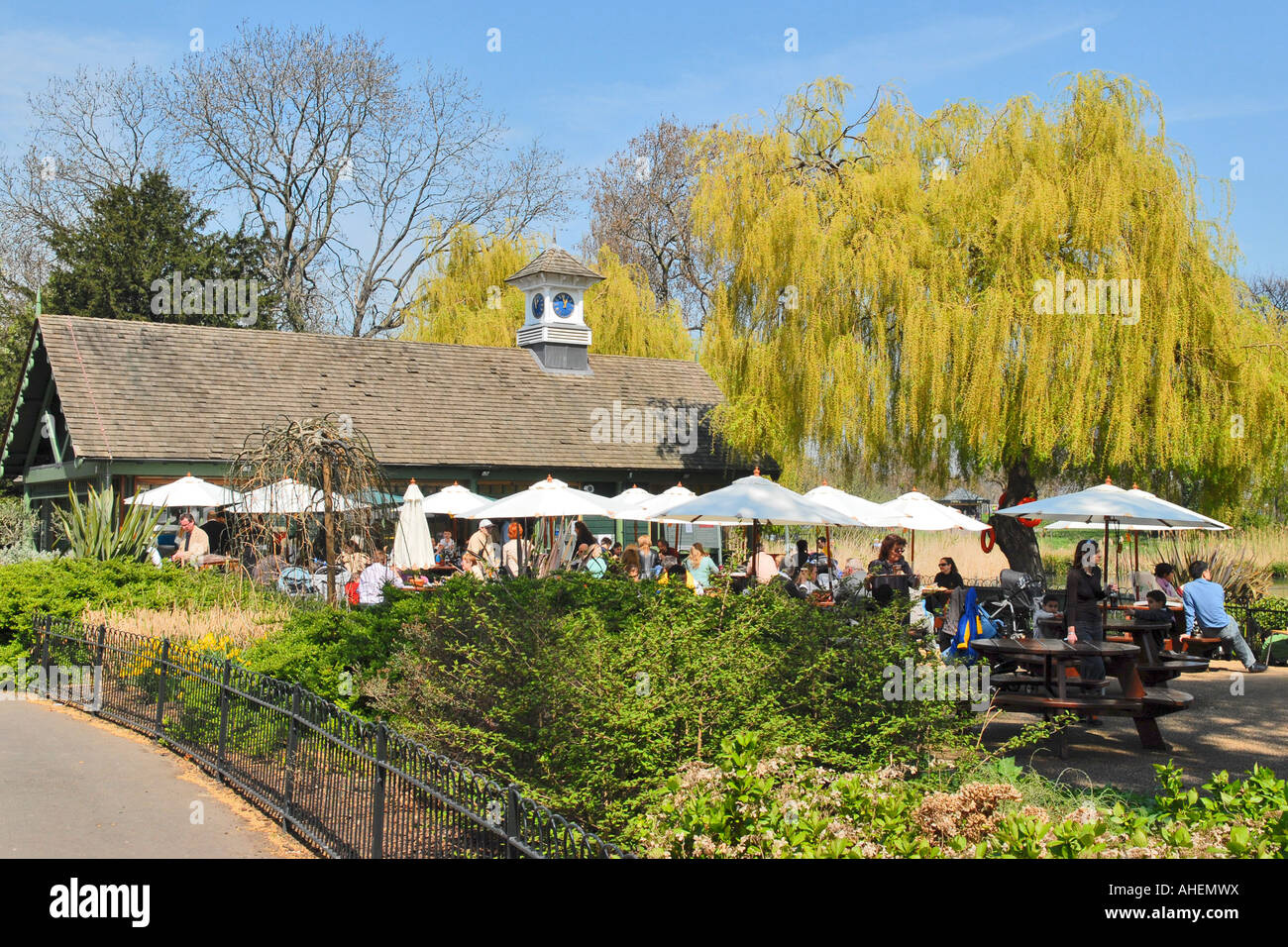 UK , London , Regent's Park lakeside cafe or restaurant in Spring