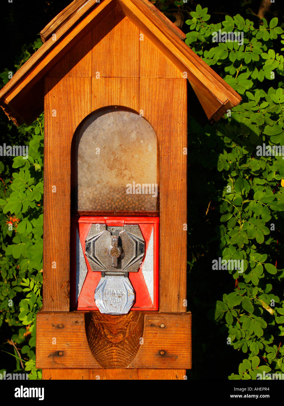 Coin operated wooden food dispenser providing tourists with food with which to feed wild animals