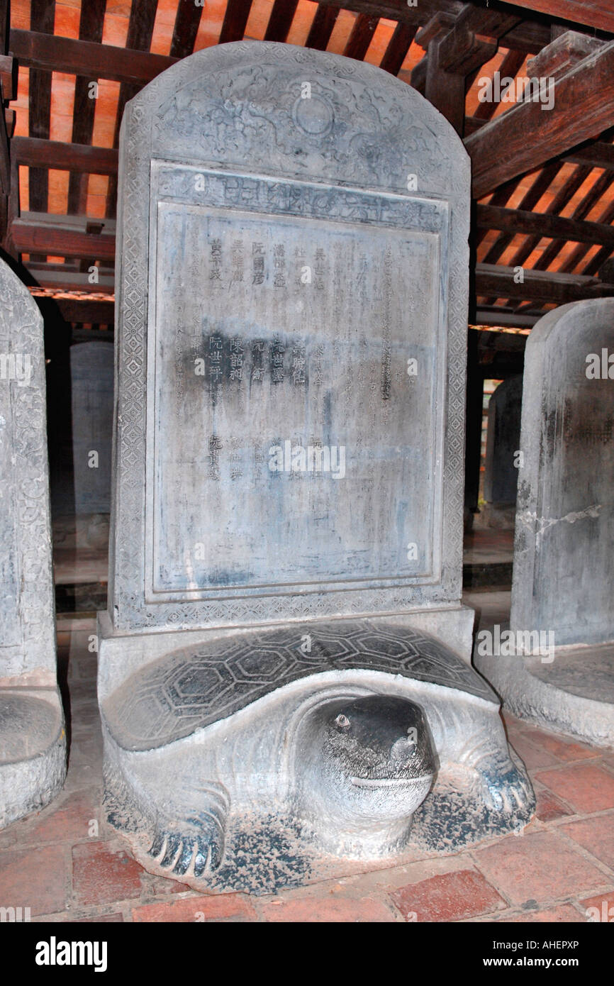 Asia Far East Vietnam , Hanoi , Temple of Literature , typical stelae , or roll of honour or memorial , of scholars of the seminary no people Stock Photo