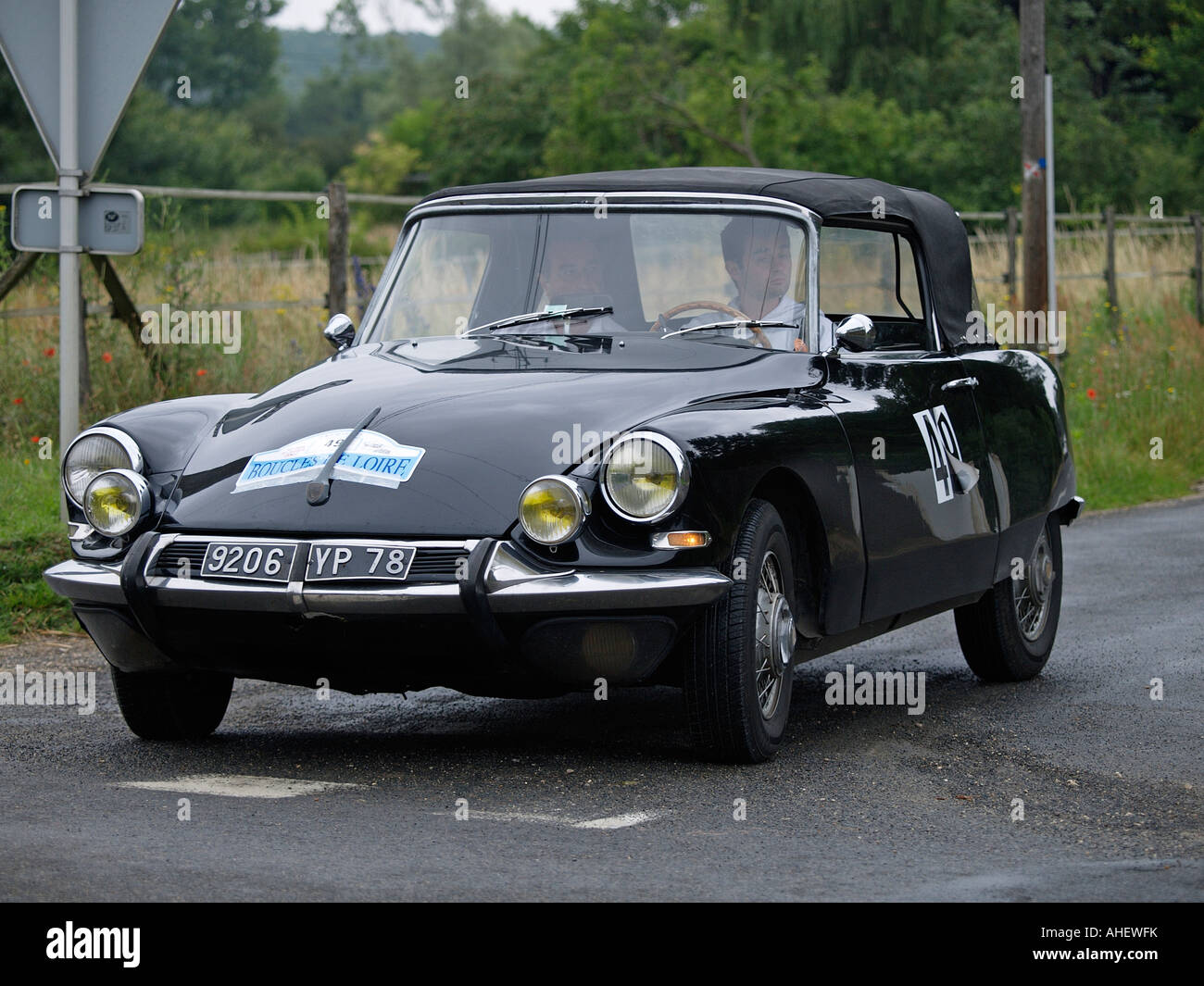 Citroen DS cabriolet classic car competing in the Boucles de Loire rallye 2007 Cande sur Beuvron Loire valley France Stock Photo