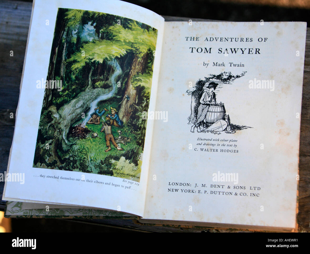 An early illustrated English edition of the childhood classic Tom Sawyer by American author Mark Twain Stock Photo