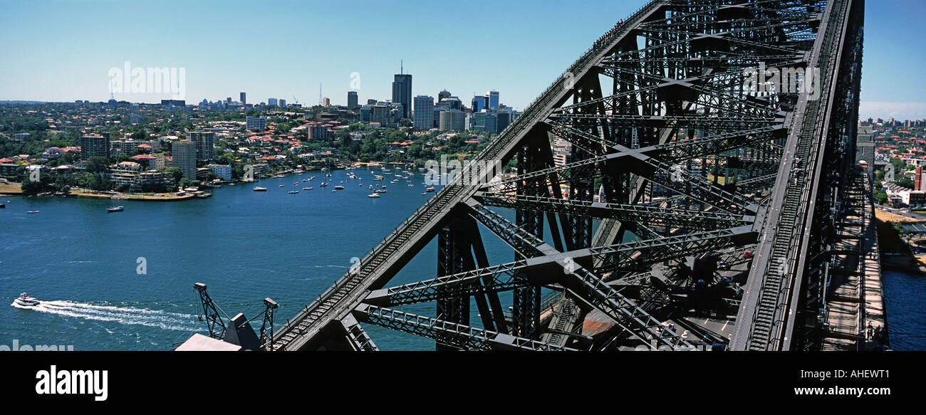 Panoramic view towards Sydney business district from the approach to the summit of the famous Sydney Harbour bridge Australia Stock Photo