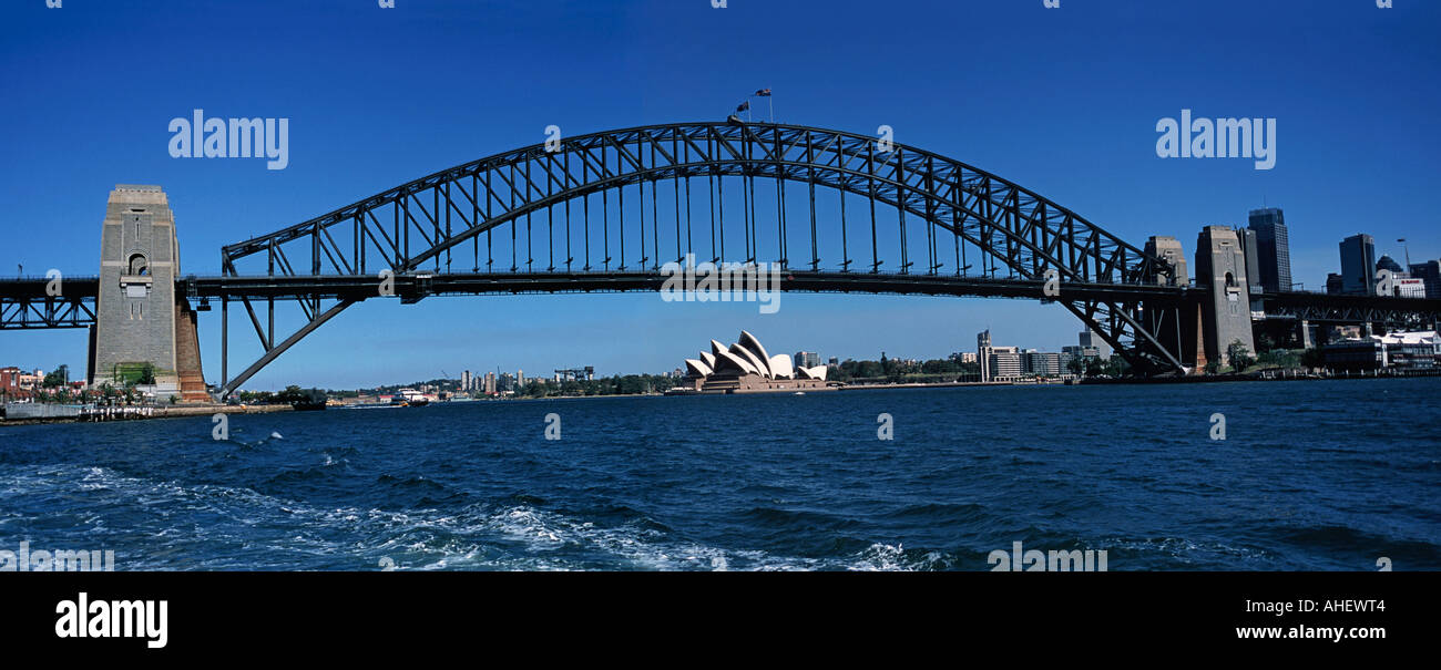Panoramic view towards Sydney Harbour Bridge Opera House beyond Sydney New South Wales Australia Stock Photo