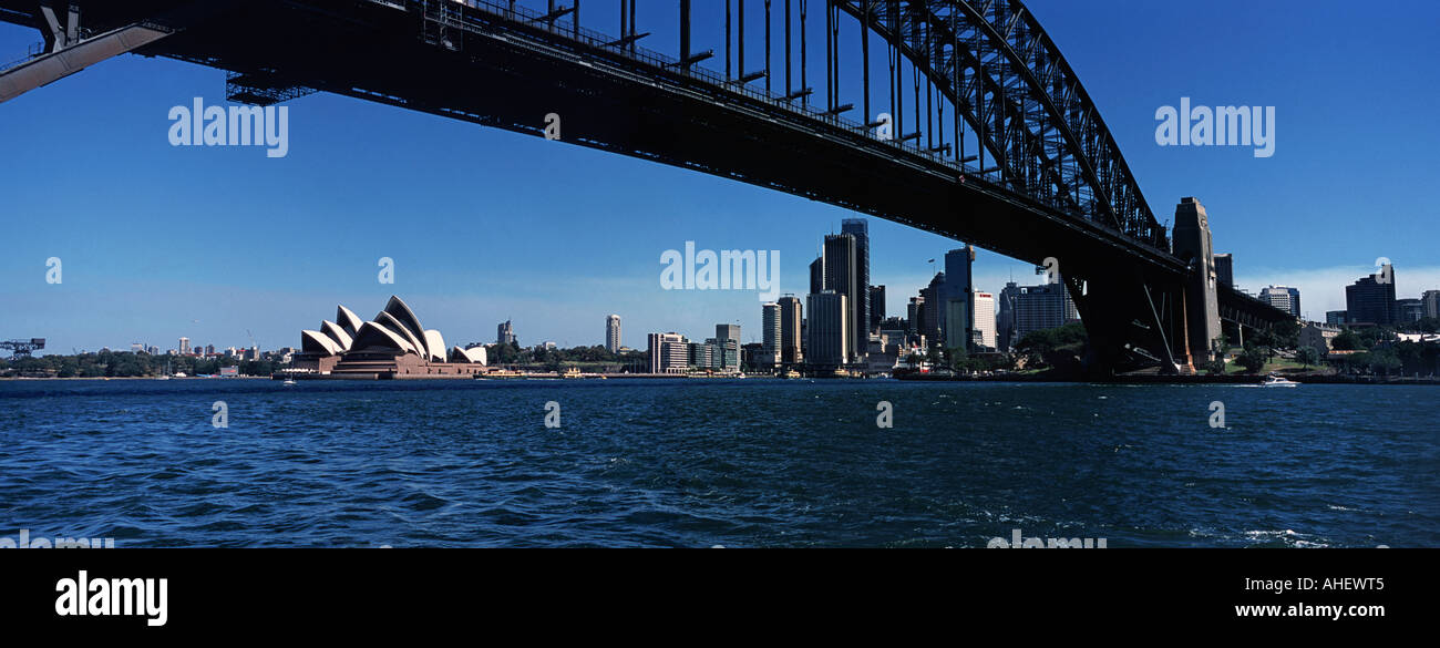 Panoramic view towards Sydney Harbour Bridge Opera House beyond Sydney New South Wales Australia Stock Photo