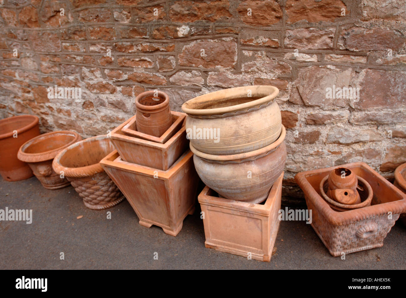A SELECTION OF TERRACOTTA POTS Stock Photo